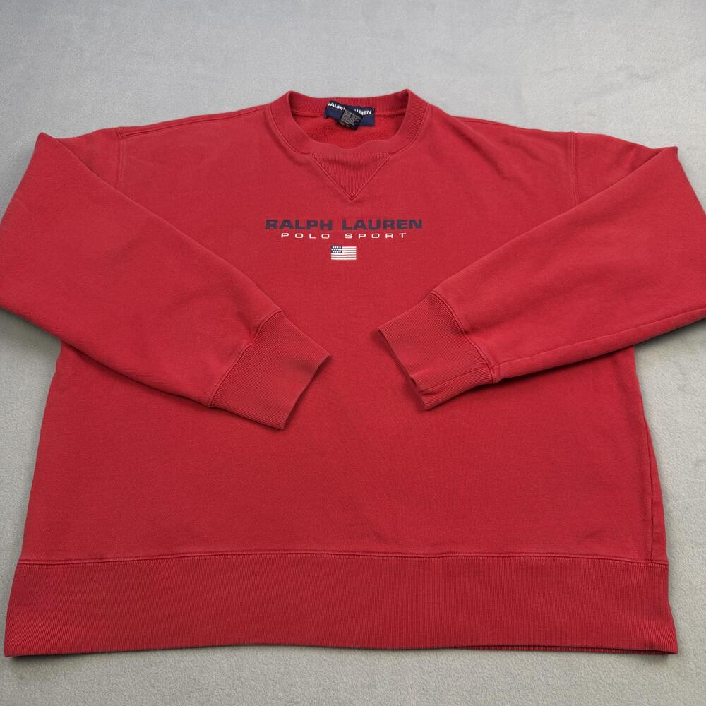 Vintage Polo Sport Ralph Lauren Sweatshirt Mens Large Red USA Flag Crewneck 90s